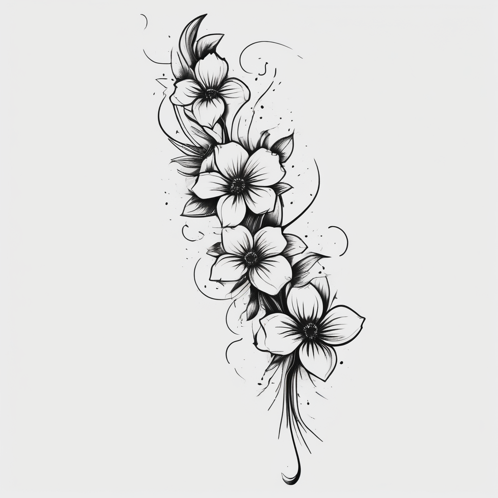 a bunch of flowers going down spine tattoo second skin tattoo, AI-generated Minimalist tattoo design